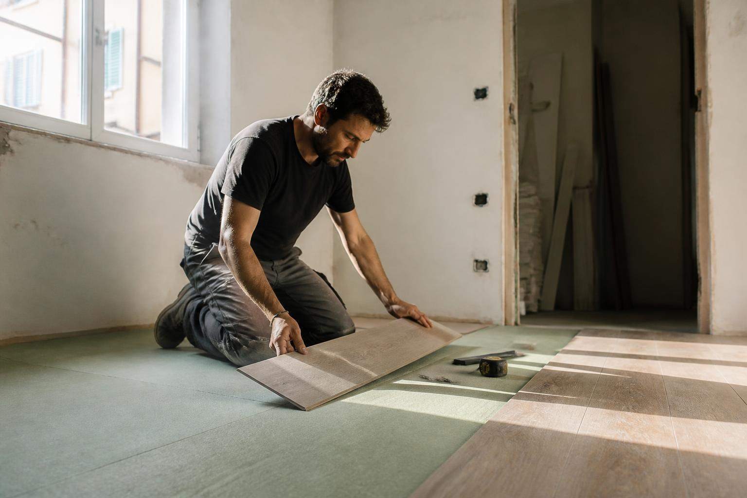 Posa di un pavimento in un appartamento in ristrutturazione